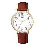 Reloj Q&q Qyq Q978j104y Casual Cuero Hombre + Estuche Color De La Correa Café