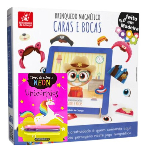 Kit Pedagógico Lousa Magnética+ Livro P/ Colorir Unicórnio 