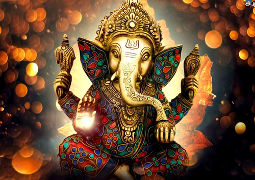 Cuadro 60x90cm Ganesh Elefante Dios Hingu Colores Diseño