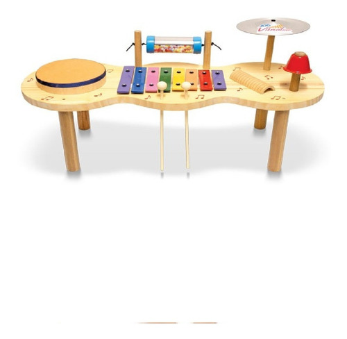 Brinquedo Pedagógico Educativ Mini Bateria Percussão Madeira