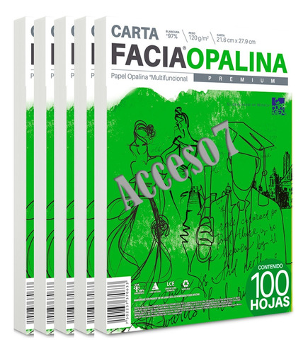 5 Paquetes Papel Opalina Facia 120gr Tamaño Carta 500 Hojas