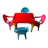 Juego De Mesa Infantil Con Cuatro Sillas De Colores