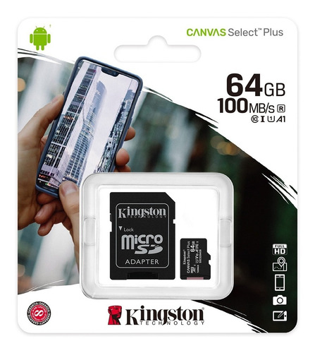 Memoria Micro Sd 64gb Clase 10 100mb/s Kingston Sdcs2/64gb