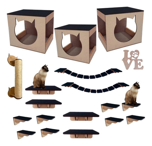 Kit Play Nichos Para Gato 17 Pcs Mdf 6mm Grande E Resistente