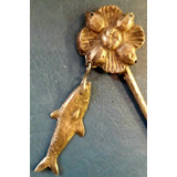 Antiguo Tupo Pinche Broche De Aguayo Aguallo 15 Cm Flor Pez 