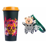 Vaso Reusable Starbucks Calavera Halloween + Llavero Origina