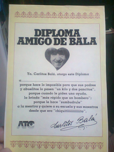 Diploma Amigo De Carlitos Bala Tv Atc Repro Retro Kxz