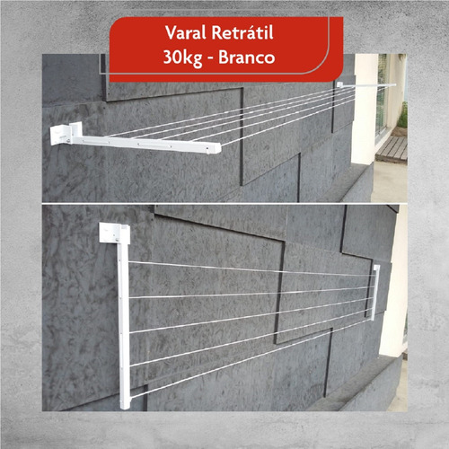 Varal Retratil De Parede Grande Forte 4 Mt 30 Kg Aluminio