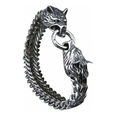 Brazalete Acero Inoxidable Cabeza De Lobo Fenrir