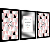 Kit 3 Quadros Decorativos  Frases Abstrato