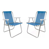 Kit De 2 Cadeiras Praia Piscina Alta Alumínio Sannet Mor Cor Azul