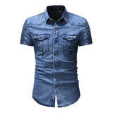 Ropa Casual For Hombre Camisa De Manga Corta De Mezclilla