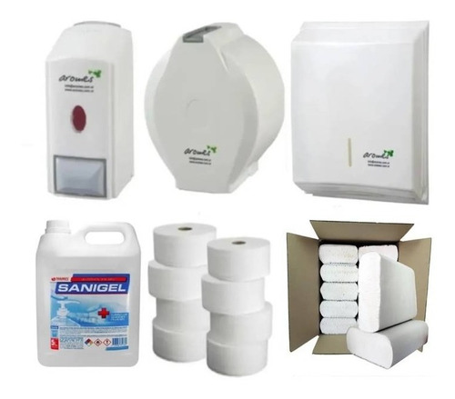 Kit Dispenser Jabón-toallas-papel+insumos Y Alcohol Gel 5lt