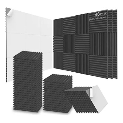 Jber Paneles De Espuma Acústica, Paquete De 48 Paneles De Pared Autoadhesivos Mejorados De 12 X 12 X 1 Pulgada, Panel De Absorción De Sonido, Tratamiento Para Oficina En Casa, Estudio | Envío gratis