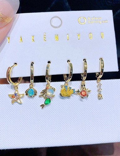 Aretes Mujer Arracadas Princesas Chapa De Oro Niña Set 6 A