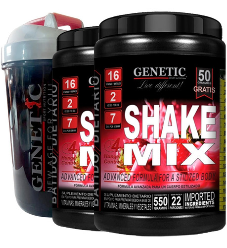 Batido Diet Vegano Shake Mix Reemplaza Comida Shaker Genetic