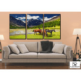 Quadro Decorativo -cavalos Paisagem Grama Montanha Neve Sala