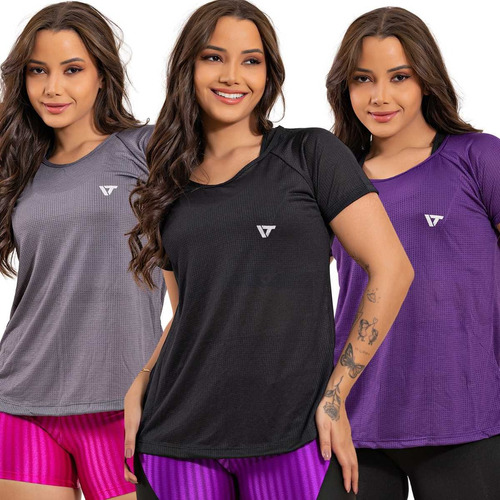 Kit 3 Blusa Feminina Fitness Dry Fit  Camiseta Academia