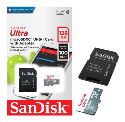 Memoria Sandisk Micro Sd 128gb 100 Mbs C10 Garantía 1 Año