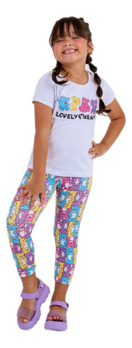 Conjunto Infantil Menina Calça Legging Colorida Blusa Verão 