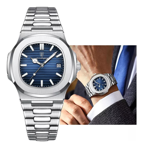 Reloj De Cuarzo Azul Cuadrado Para Hombre Con Fecha Luminosa