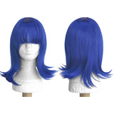 Peruca Azul Royal Curta Repicada Com Franja Reta Cosplay Wig