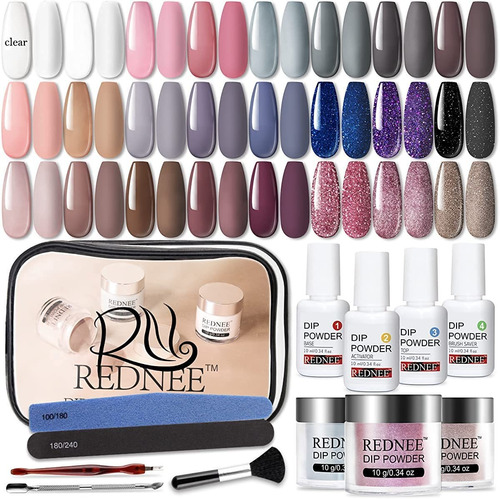 Rednee Kit De Uñas En Polvo De Inmersión De 24 Colores, Cole