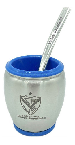 Mate De Acero Y Bombilla Con Grabado Velez Sarsfield