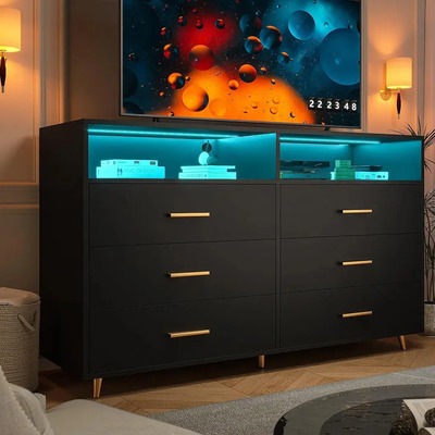 Cómoda Cajonera De Madera Con 6 Cajones Mueble Organizador Color Negro | Meses sin interés