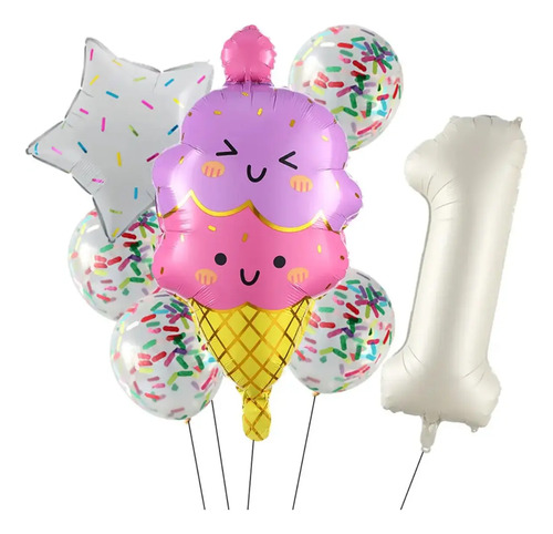 Globos Set Nieve Helados Pastelitos 7unidades Por Set
