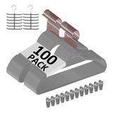 Perchas De Terciopelo Premium + Clips - Pack 100u. Gris Cla.