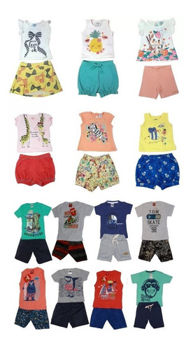 Kit Camiseta E Shorts Fem E Masc Infantil Todos Os Tam !