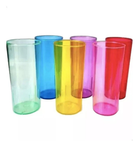 Vaso Trago Largo X 20 Plástico Transparente Colores Cotillon