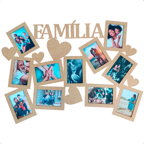 Painel Família P/ 11 Fotos 10x15 Quadro Mdf Cru Decorativo