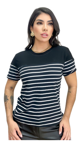 Blusa Feminina T- Shirt Camiseta Listrada Moda Verão Camisa