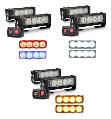 Par Estrobos Códigos 8 Leds Parrilla Moto Escolta + Switch | Envío gratis