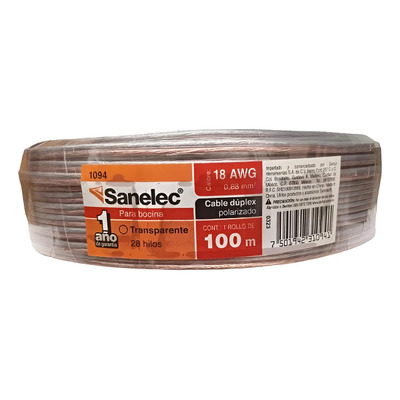 Cable Duplex Polarizado Transparente Para Bocina 18awg 100m Transparente
