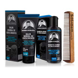 Kit Balm Hidratante Shampoo Pente Duplo Para Barba Robusta