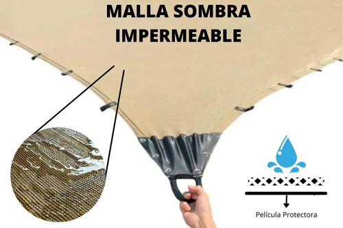Malla Sombra Impermeable 2x3 Reforzada Contra Agua Lona 