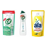 Combo Cif Multiuso & Limpiador Baños + Detergente Limon Ala