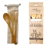 Set Cubiertos De Bambú/cuchara/tenedor/cuchillo+funda