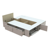 Cama Box Plataforma King 180x200 Cms  Con Cajones Y Baulera Color Blanco