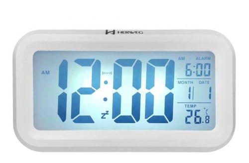 Despertador Digital Herweg 2980 021 Branco Com Iluminação