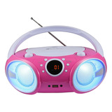 Reproductor De Cd Singing Wood 030btl, Boombox Con Función De Lectura De Cd, Bluetooth, Usb, Radio Am/fm, Entrada Aux Y Auriculares, Con Luces Led Y Asa De Transporte