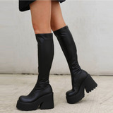 Botas De Moto Bat Black Punk Chunky Long Design