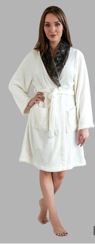 Bata De Abrigo Adulto Con Cuello Simil Piel Suave Kimono