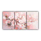 180x90cm Set 3 Canvas Flores A White And Pink 60x40 Cm