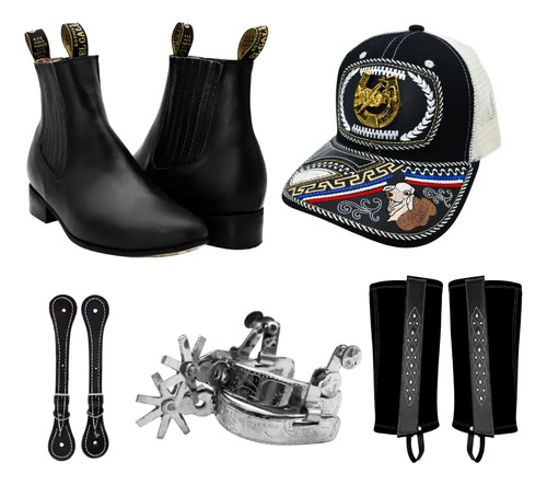 Kit Charro: Botines, Polainas, Espuelas,correllones Y Gorra