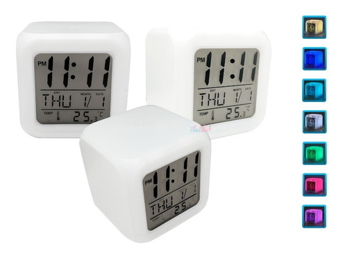 Relógio Cubo Digital Despertador Colorido 7 Led Alarme
