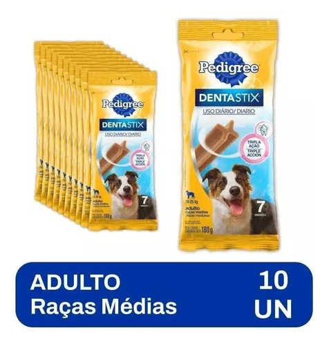 Kit C/10 Pedigree Dentastix Raças Médias Pacote 180g 7 Un